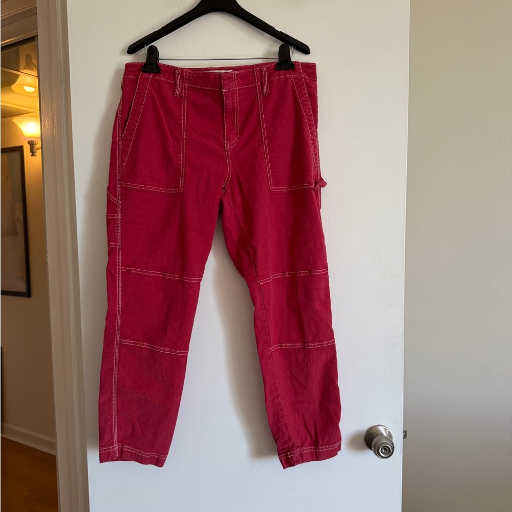 Joie Red Cargo Mid-Rise Pants with Contrast White Stitching size 12 EUC - Picture 3 of 9
